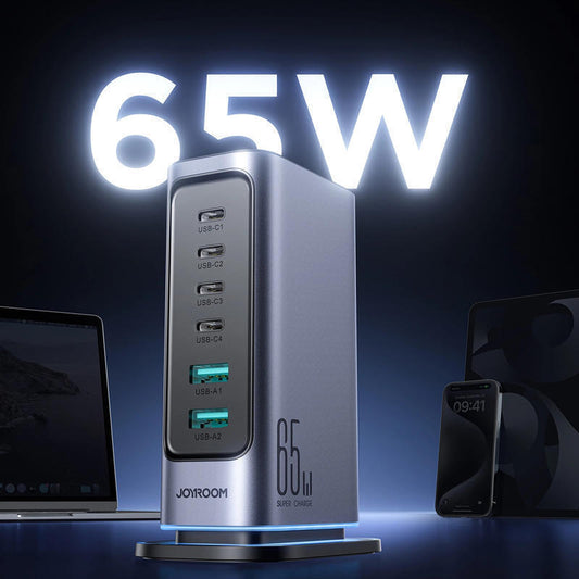 Joyroom GaN Charging Station with 2 USB-A Ports and 4 USB-C Ports 65W in Gray (JR-TCM02)