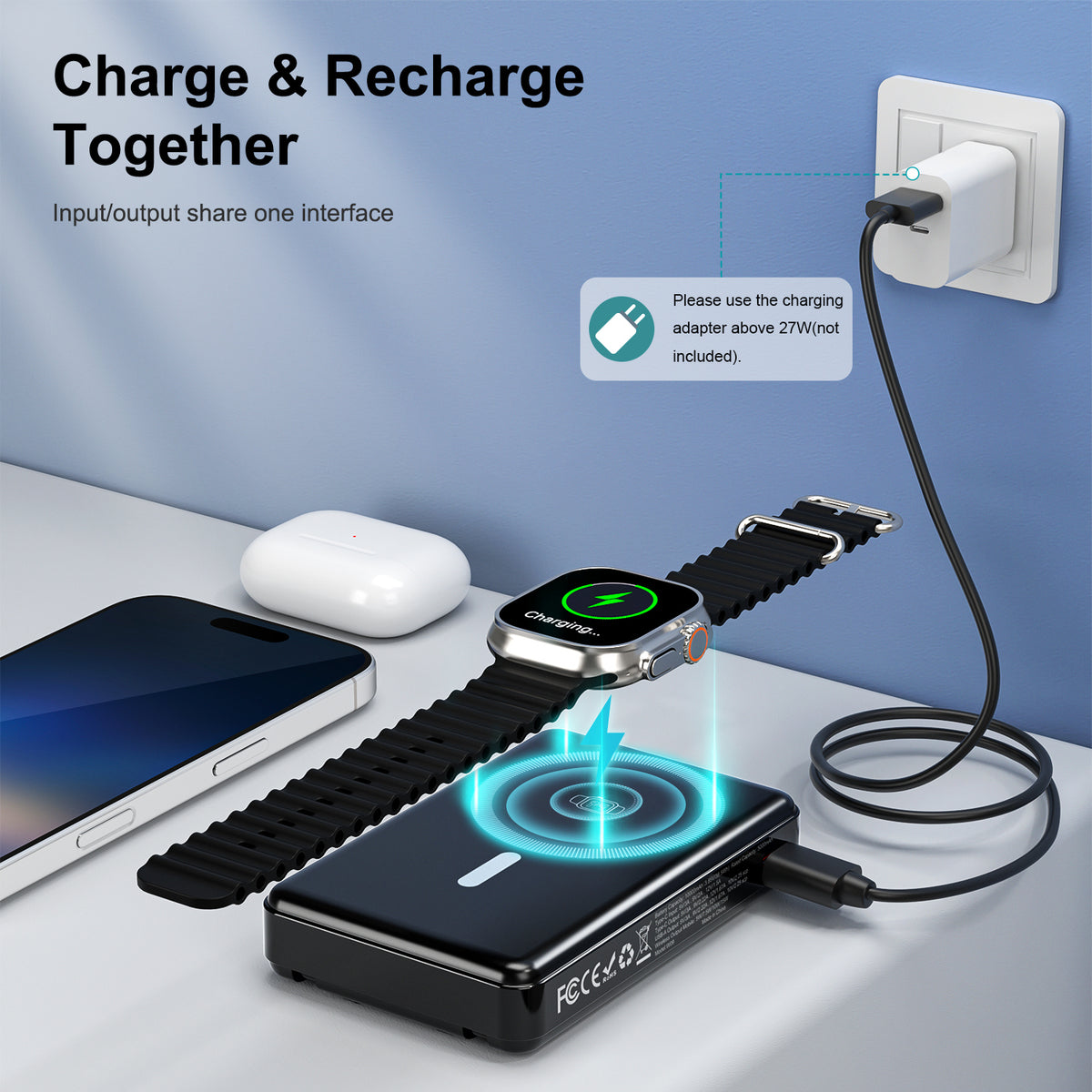 Power Bank 10000mAh με Ενσωματωμένα Καλώδια USB-C και Lightning — Γρήγορη Φόρτιση 22.5W